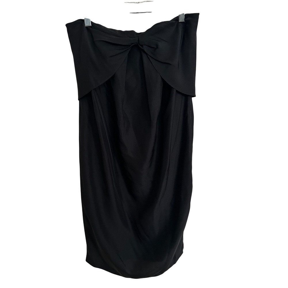 MAX MARA Pure Silk Twist Front Strapless Midi Dress Black Italian Elegance